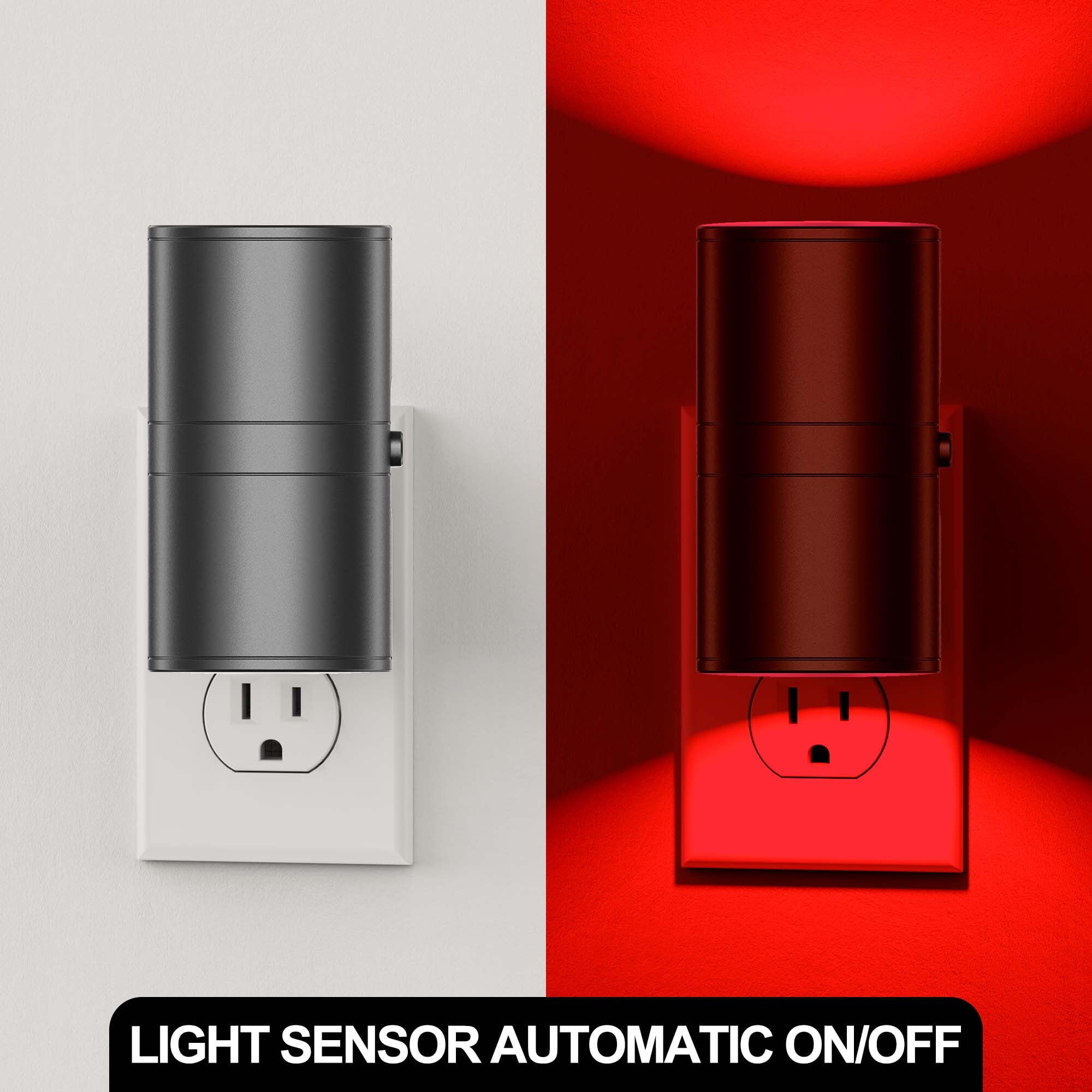 LOHASLED 2 Pack Black Dimmable Red LED Night Light with Light Sensor, Plug In