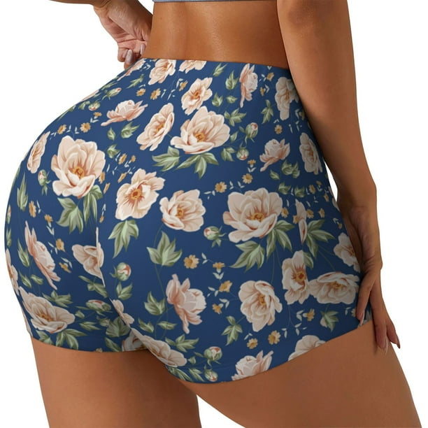 Fotbe Flower Shorts Sin Costuras – Shorts Deportivos de Cintura Alta para Mujer, Elásticos para Gimnasio, Yoga, Running o Ciclismo-Large