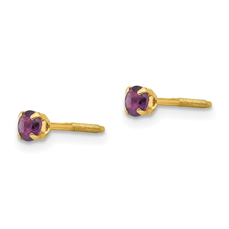 14K Yellow Gold 3mm Amethyst Birthstone Stud Earrings Madi K