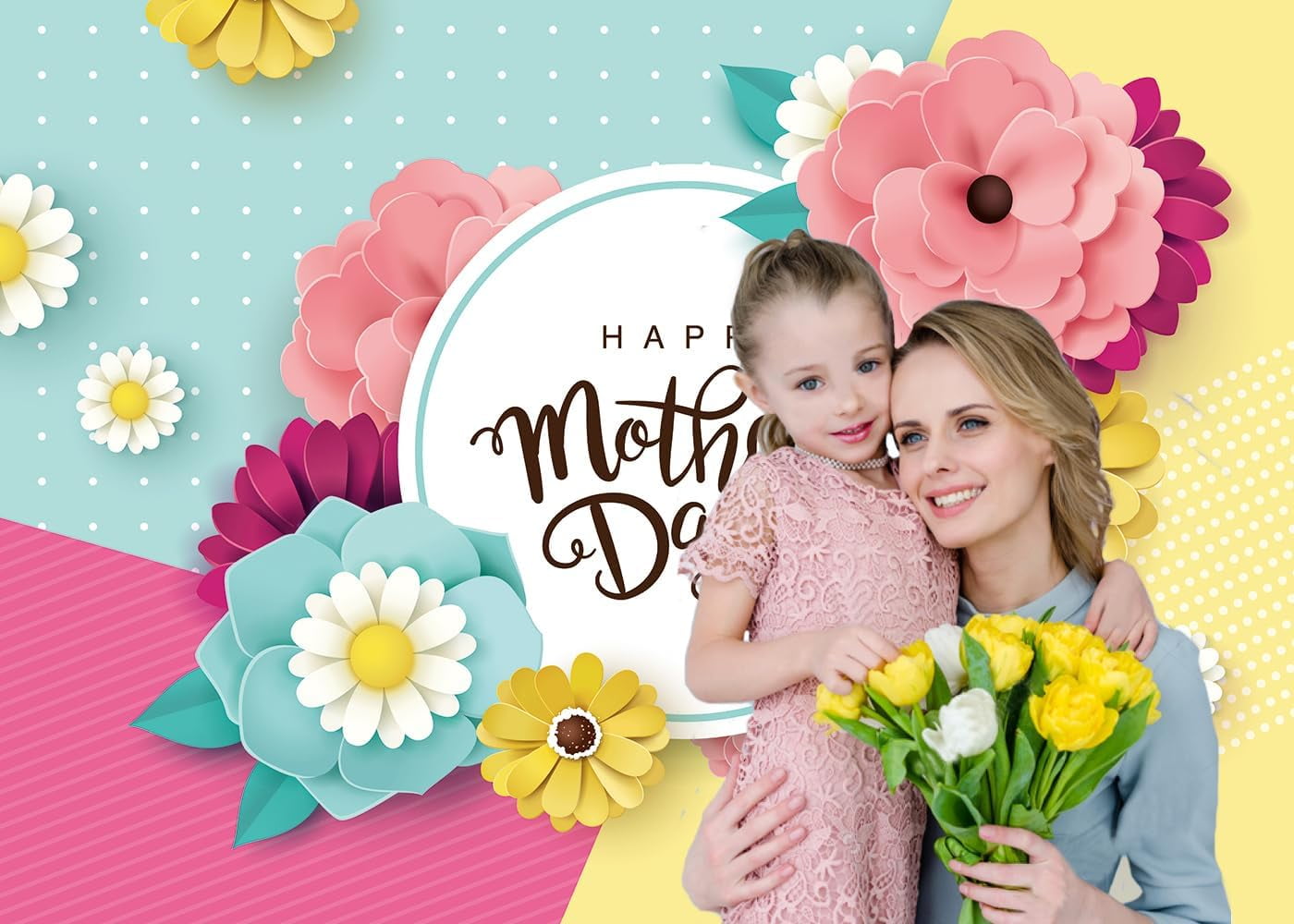Mother's Day Photo Backdrop 8x6ft - Pink Carnations On Gray Abstract, Vinyl Photography Background