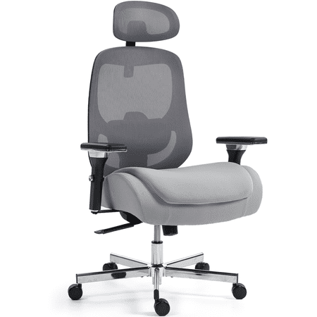 DELMANGO Ergonomic Mesh Office Chair, Comfortable Big and Tall Executive Desk Chair with 4D Adjustable Arms, 2D Lumbar Support & Headrest, Grey