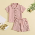 thumbnail image 2 of KAUOD Toddler Boys Cotton Linen Shirt Set 2pcs Short Sleeve Button Down Collared Shirts with Linen Shorts Baby Summer Casual Outfit, 2 of 4