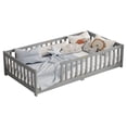 thumbnail image 5 of Alvantor Twin Size Floor Bed, Solid Wood Toddler Bed with Slat and Fence Guardrail, Montessori Floor Bed for Kids, Boys, Girls,Gray, 5 of 8