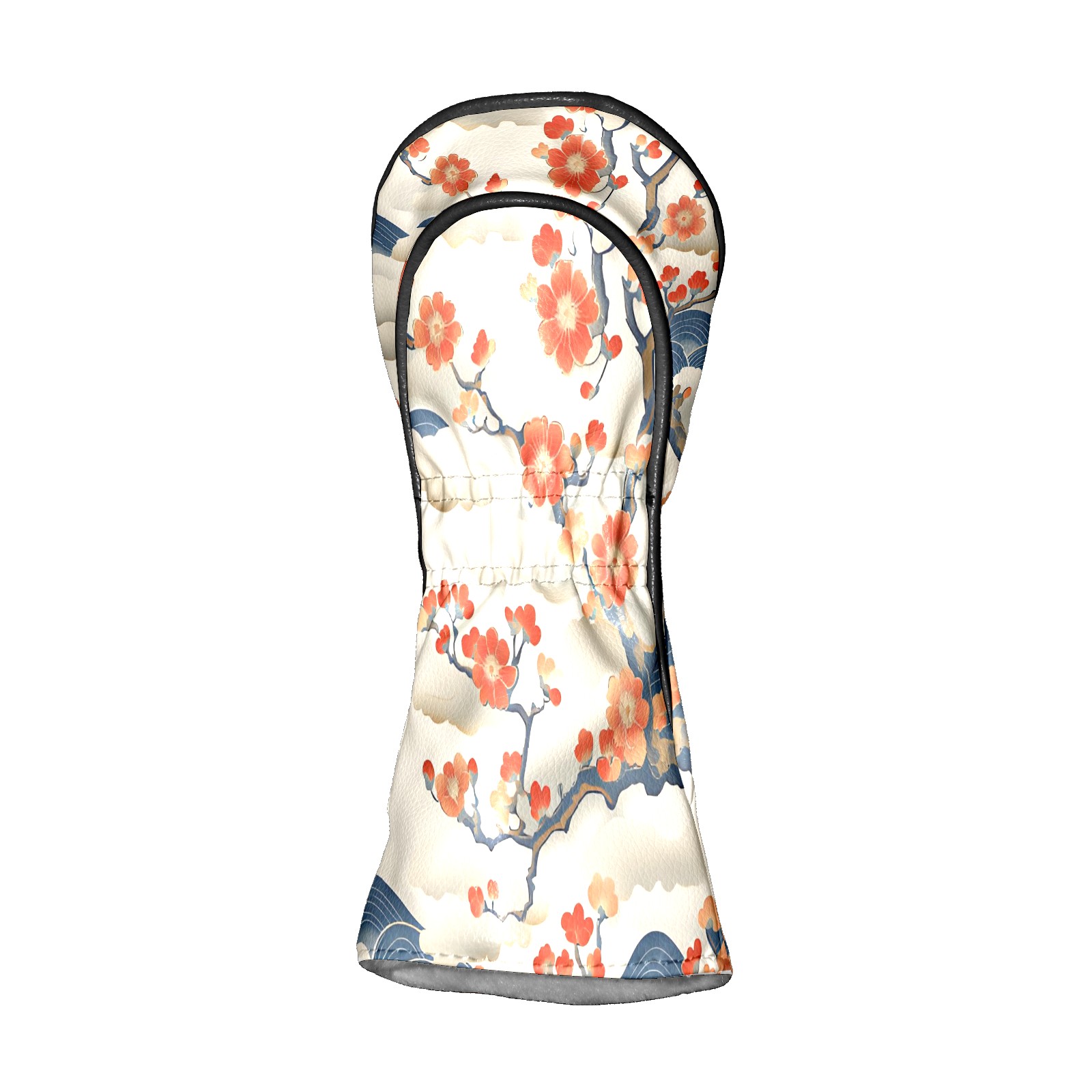 Golf Club Covers, White CherryBlossomWave Premium PU Leather Driver Hybrid Putter Head Covers with Velvet Lining, Waterproof Golf Gifts for Men Women