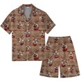 thumbnail image 3 of Tiweut Women's Pajamas Sets Christmas Multicolored Floral Printed Silk Satin Short Sleeved Lapel Button Up T-Shirts and Shorts Set Ladies Sleepwear Suit,Z1 Brown,3XL, 3 of 4