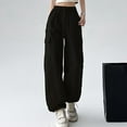 thumbnail image 3 of Owordtank Parachute Pants for Women Cargo Pants Women Baggy Drawstring High Rise Straight Leg Baggy Pants Jogger Sweatpants, 3 of 6
