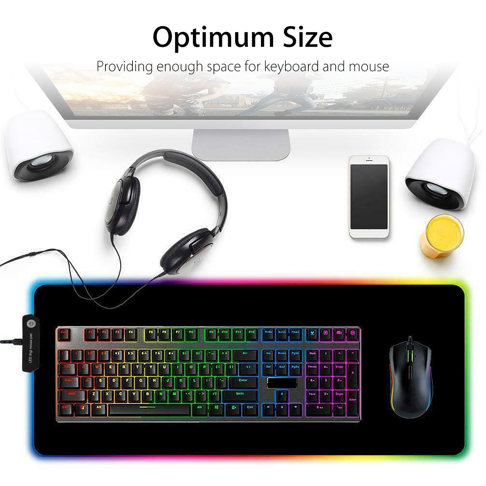 Mouse Pads Anime Girl RGB Computer Desk Mat for Mouse,LED Keyboard Pads with 14 Lighting Modes,Glowing Full Size Laptop Mat Gamer Office Home,USB Wired 600x300x4mm 