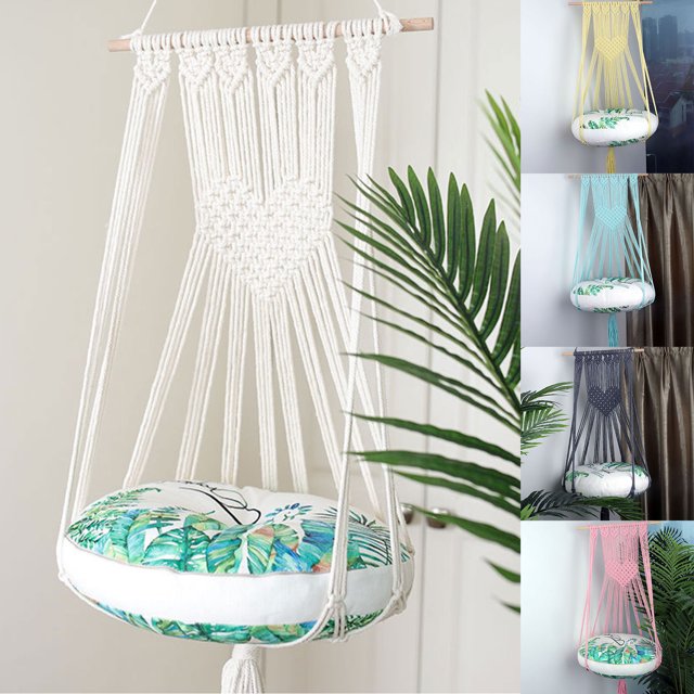 Flmtop Hammock Decorative Creative Cotton Rope Hand-woven Dangling Pet Nest Swing Bed for Home Pink
