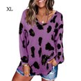 thumbnail image 2 of Haut pour Femme Imprimé Blouse à Manches Longues V Haut Décontracté Imprimé Col Ample Chandail à Enfiler, Violet, TG, 2 of 3