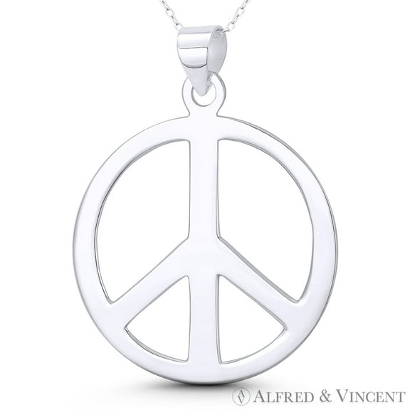 Peace Sign Symbol Cutout Hippie Charm 55x41mm (2.2x1.6in) Pendant in .925 Sterling Silver