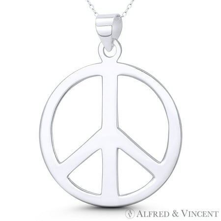Peace Sign Symbol Cutout Hippie Charm 55x41mm (2.2x1.6in) Pendant & Chain Necklace in .925 Sterling Silver