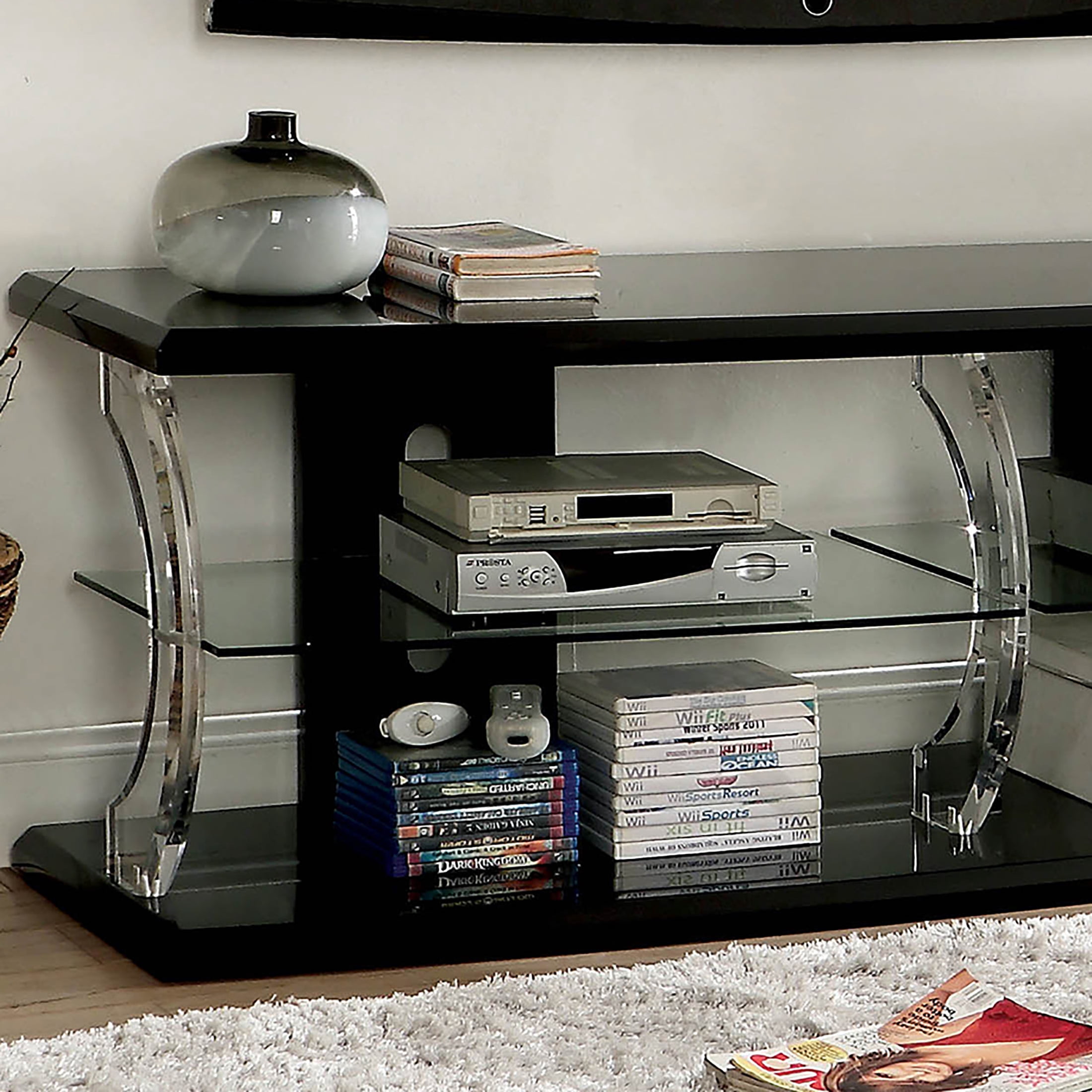 Furniture of America Vedot TV Stand for TVs up to 66" with LED, Black