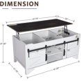 thumbnail image 2 of Kmax Lift Top Coffee Table, Farmhouse Coffee Table with Hidden Storage & Sliding Barn Door, Modern Rectangular Rustic White Living Room Center Table, Black Top, 2 of 7