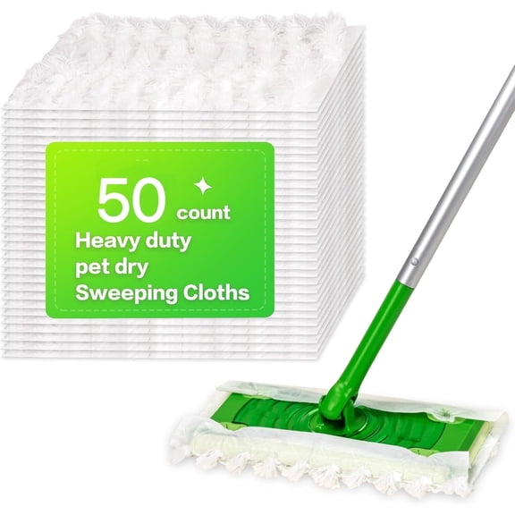 Heavy Duty Dry Sweeping Cloths for Swiffer Sweeper Mop, Microfiber Duster Mop Pads Refills for Hardwood Floor Dust and Hair,Disposable, Unscented, 50 Count