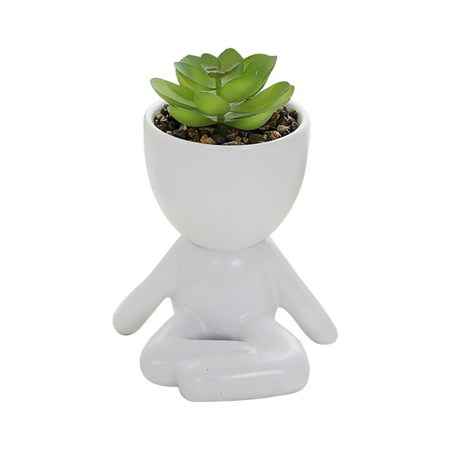 Cute Figure Ceramic Doll Flower Pot - Creative Planter for Home and Office Decoration