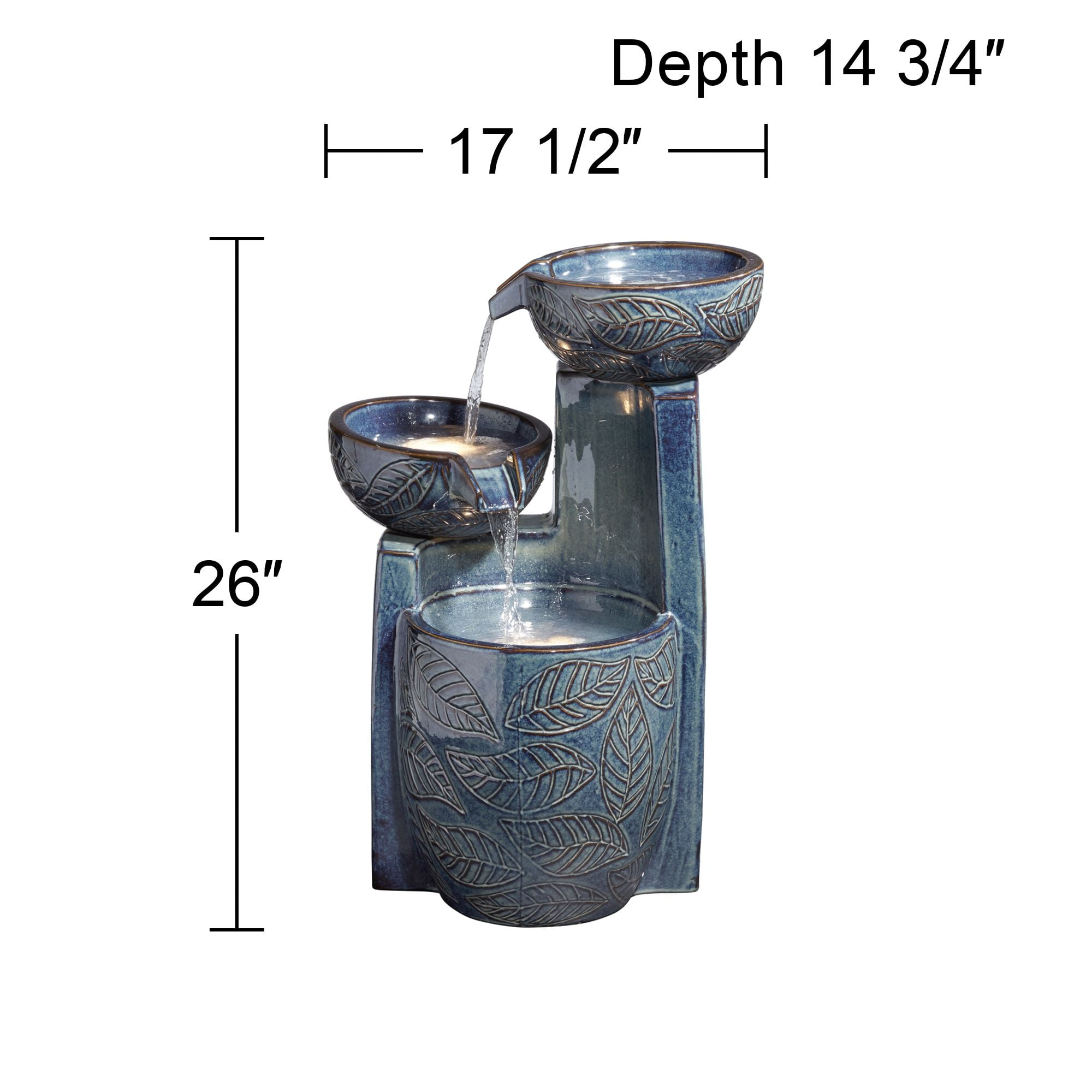 Summer Leaves 26" High Large Zen Indoor Outdoor Decor Ceramic Floor Fountain with Light LED Outside Garden Patio