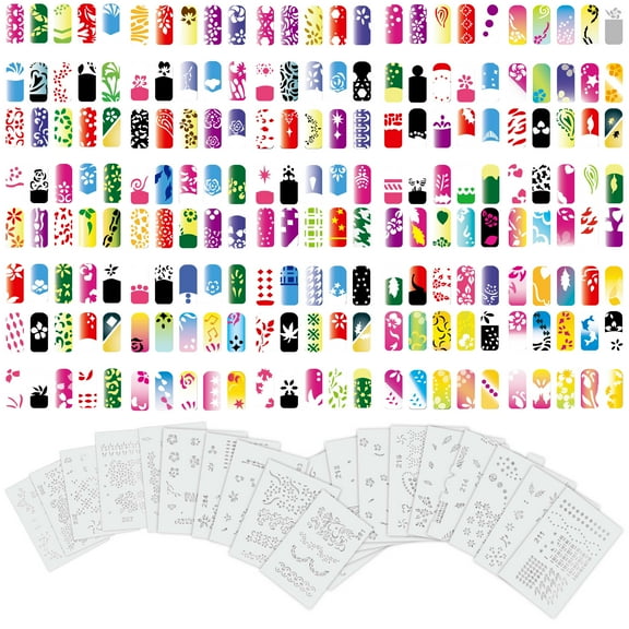 Custom Body Art Airbrush Nail Stencils -  Design Series Set # 11 includes 20 Individual Nail Templates with 20 Designs