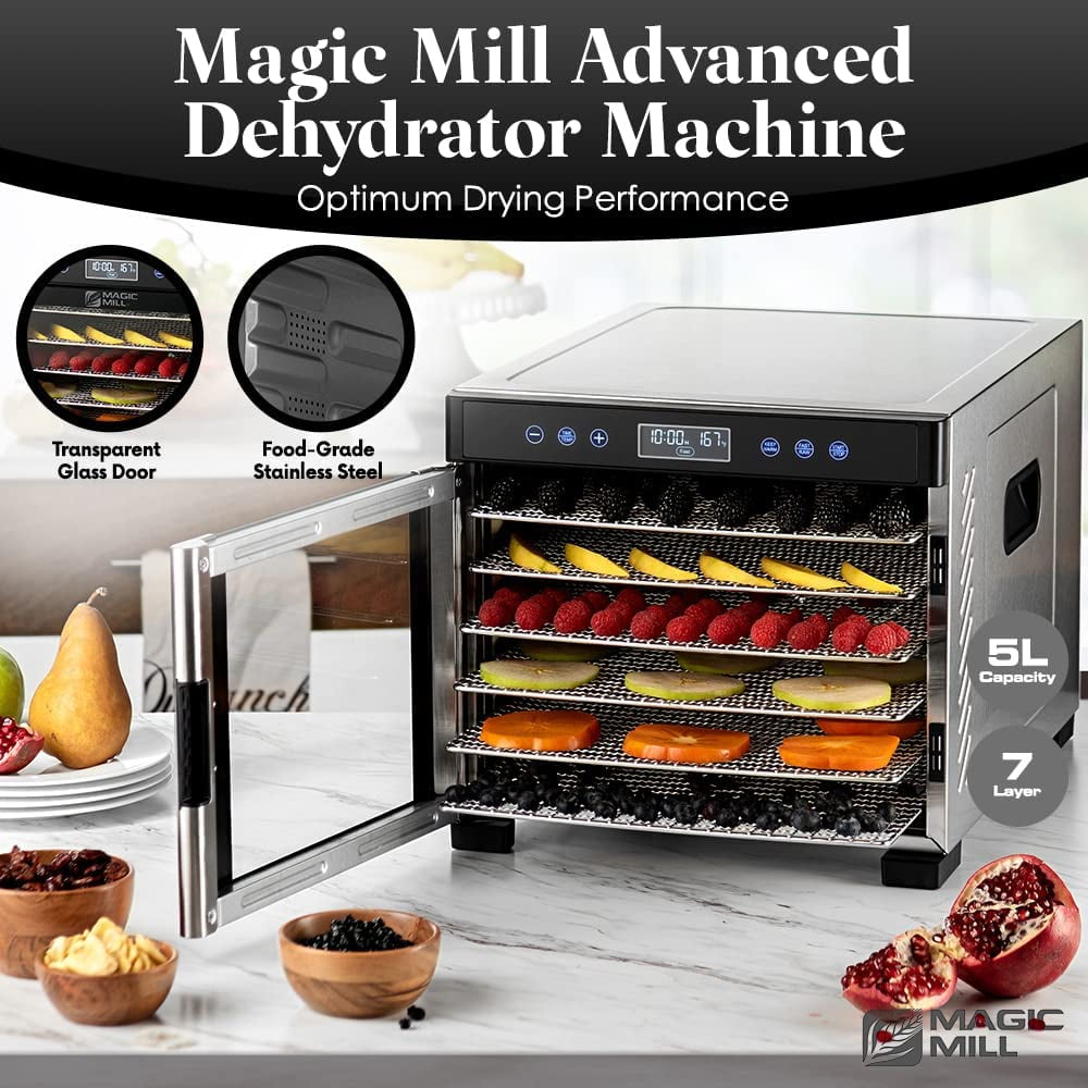 Magic Mill Food Dehydrator Machine | 5 Stackable Stainless Steel Trays  Jerky Dryer with Digital Adjustable Timer & Temperature Control - Electric  Food