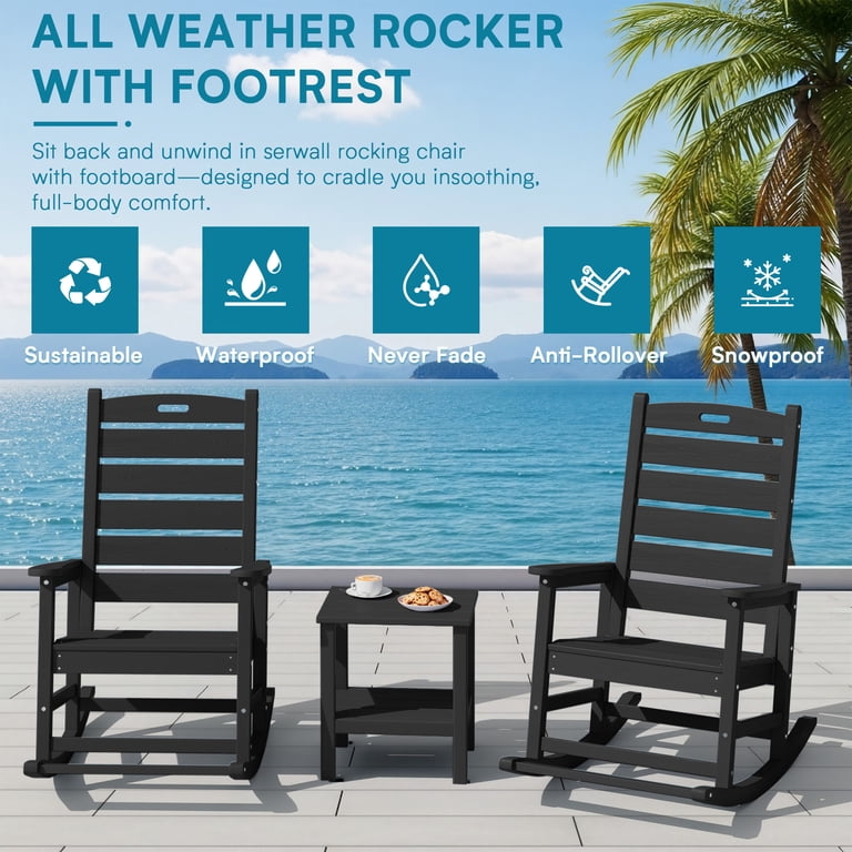 SERWALL Oversized Outdoor Rocking Chair with Footrest, HDPE All