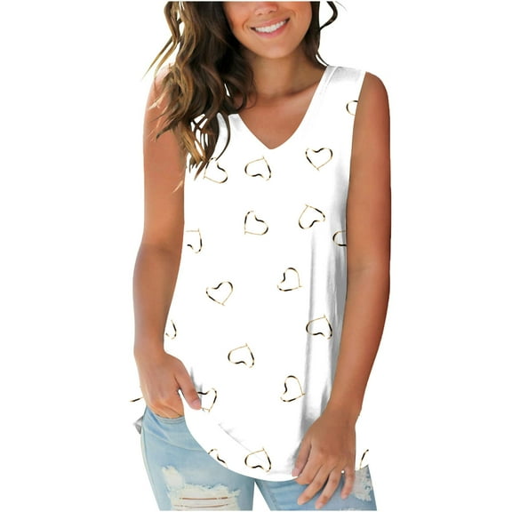 HOMBOM Tank Tops Sleeveless V-neck White Fashion Print Tunic Blouse Tops Y2k Tops Summer L