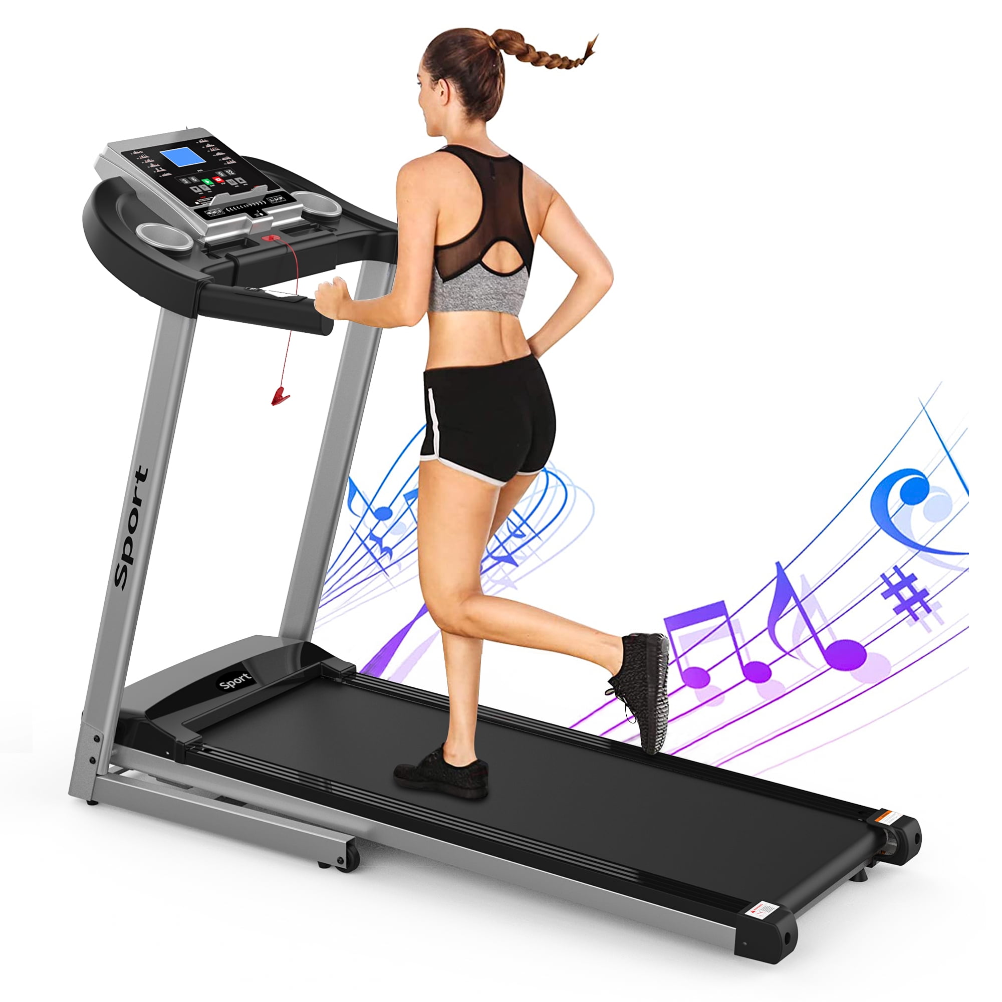 SEGMART Electric Foldable Treadmill with Transportation Wheels, 16'' Wide Tread Belt Treadmills