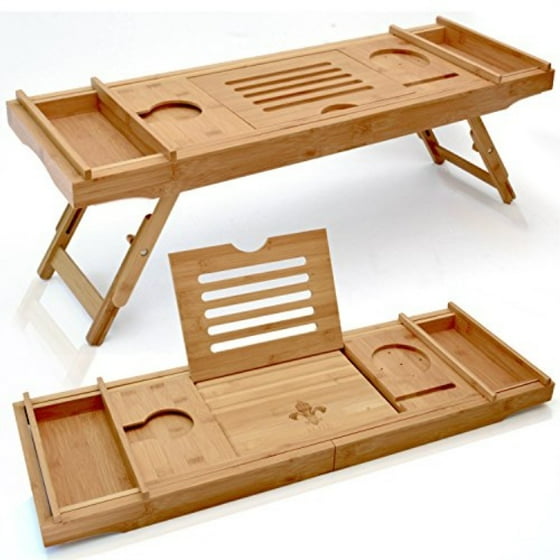 Bathtub Caddy Laptop Bed Desk â Patent Pending 2 In 1 Innovative Design Transforms Our 100 Extra Large Bamboo Tray To 10 Wide