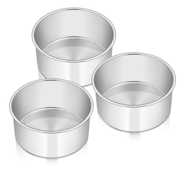 6 x 3 Inch Round Cake Pans, E-far Stainless Steel Deep Cake Baking Pan for Layer Cake Chiffon Cheesecake, Healthy Metal Cake Tin for Birthday Wedding
