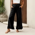 thumbnail image 3 of Palazzo Pants for Women 2026 Trendy Elastic Waist Wide Straight Leg Ruffle Hem Cropped Flowy Beach Pants with Pockets, 3 of 6