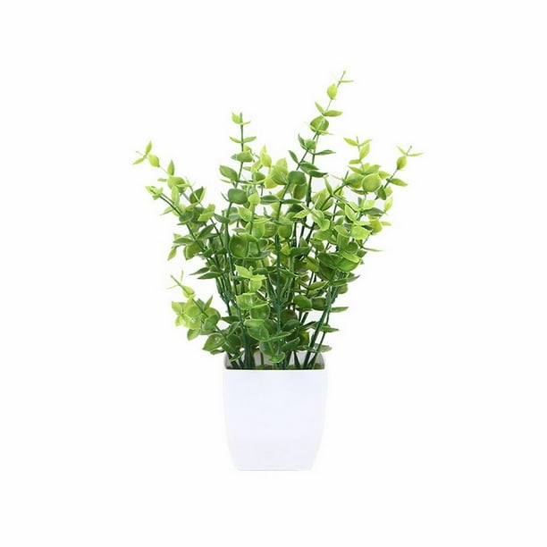 Plantas artificiales en maceta, bonsái verde con maceta redonda blanca para mesa de cocina o interior