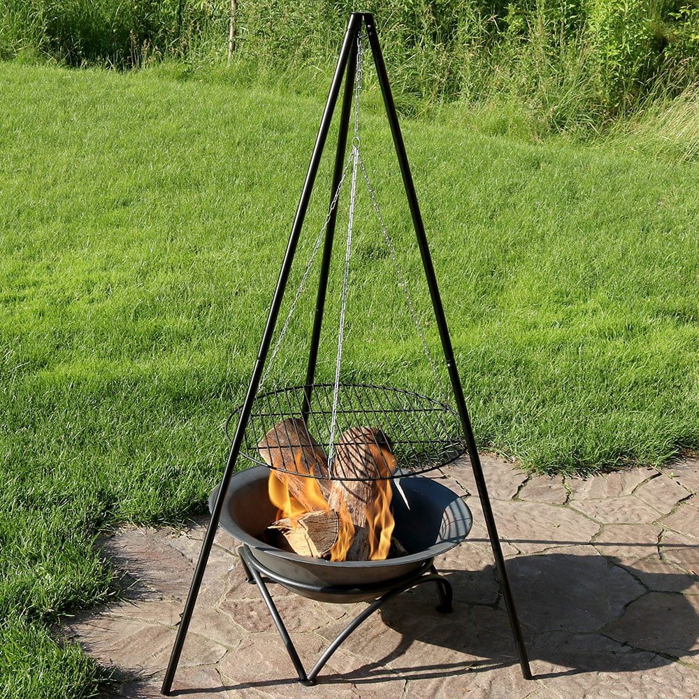 Cooking Grate Outdoor Grilling Set, Fire Pit Tripod With Adjustable Hanging Grill