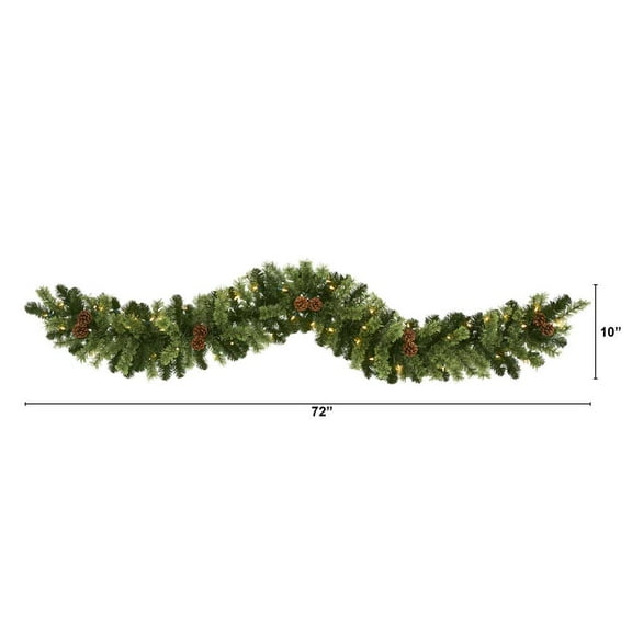 Nearly Natural 6ft. Christmas Artificial Garland with 50 Clear LED Lights and Pine Cones