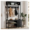 thumbnail image 2 of Hall Tree with and Shoe Storage, 31.5" Coat Rack Freestanding with 2-Tier Storage Shelf, 6-in-1 Entryway Coat Rack with 12 and 3 Drawers(Black), 2 of 9