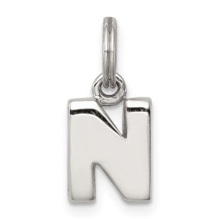 Sterling Silver Block Letter N Pendant Necklace for Women and Men, Polished Initial Charm, Unisex Alphabet Jewelry for Identity or Personalized Name Style