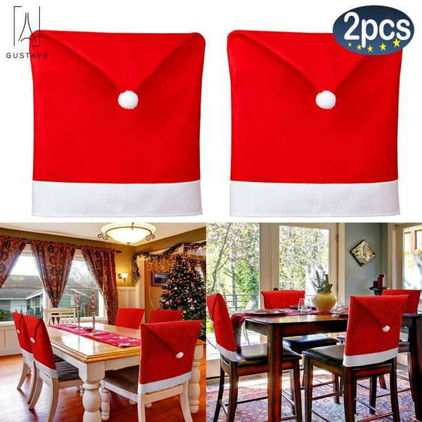 Gustavedesign Set Of 2 Christmas Chair Cover Santa Claus Red Hat Chair Back Covers For Dining Room Home Holiday Party Xmas Decor Chair Slipcovers Red 2pcs Walmart Com Walmart Com