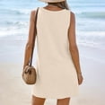 thumbnail image 5 of Swimsuit Coverup for Women Waffle Knit V Neck Short Sleeve Beach Coverup Dress with Pockets,Beige S, 5 of 7