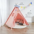 thumbnail image 1 of Teepee Tent for Kids, Natural Cotton Canvas Teepee Play Tent White/Pink, Toys for Girls/Boys Indoor & Outdoor Playing, 1 of 14