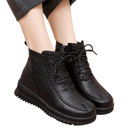 

Women Zipper Ankle-Support Boots Waterproof Soft Round Toe Shoes for Jeans Trench Coat Calf Pants
