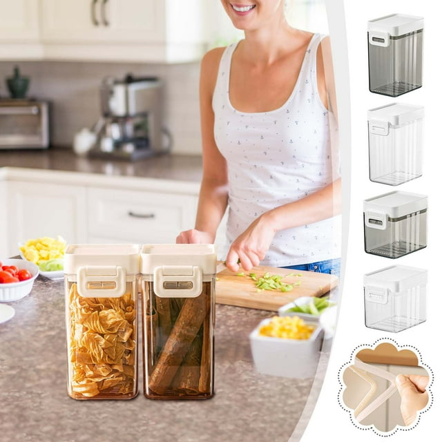 Recipientes apilables apilables de grado alimentario con cucharas - Paquetes de 4 botes herméticos para cereales, productos secos, café y polvo