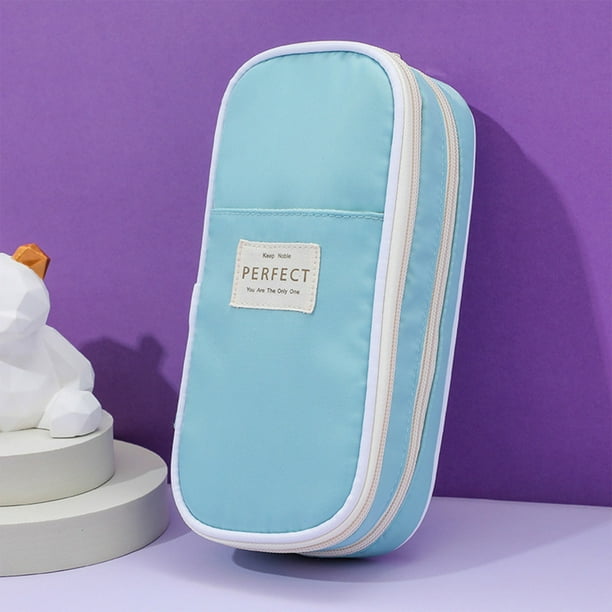 Macaron Colour Blocking Canvas Pencil Bag Large Capacity Student Kids Pencil Bag Solid Colour Multifunctional Stationery Box Opening Season Gift Stationery Gift