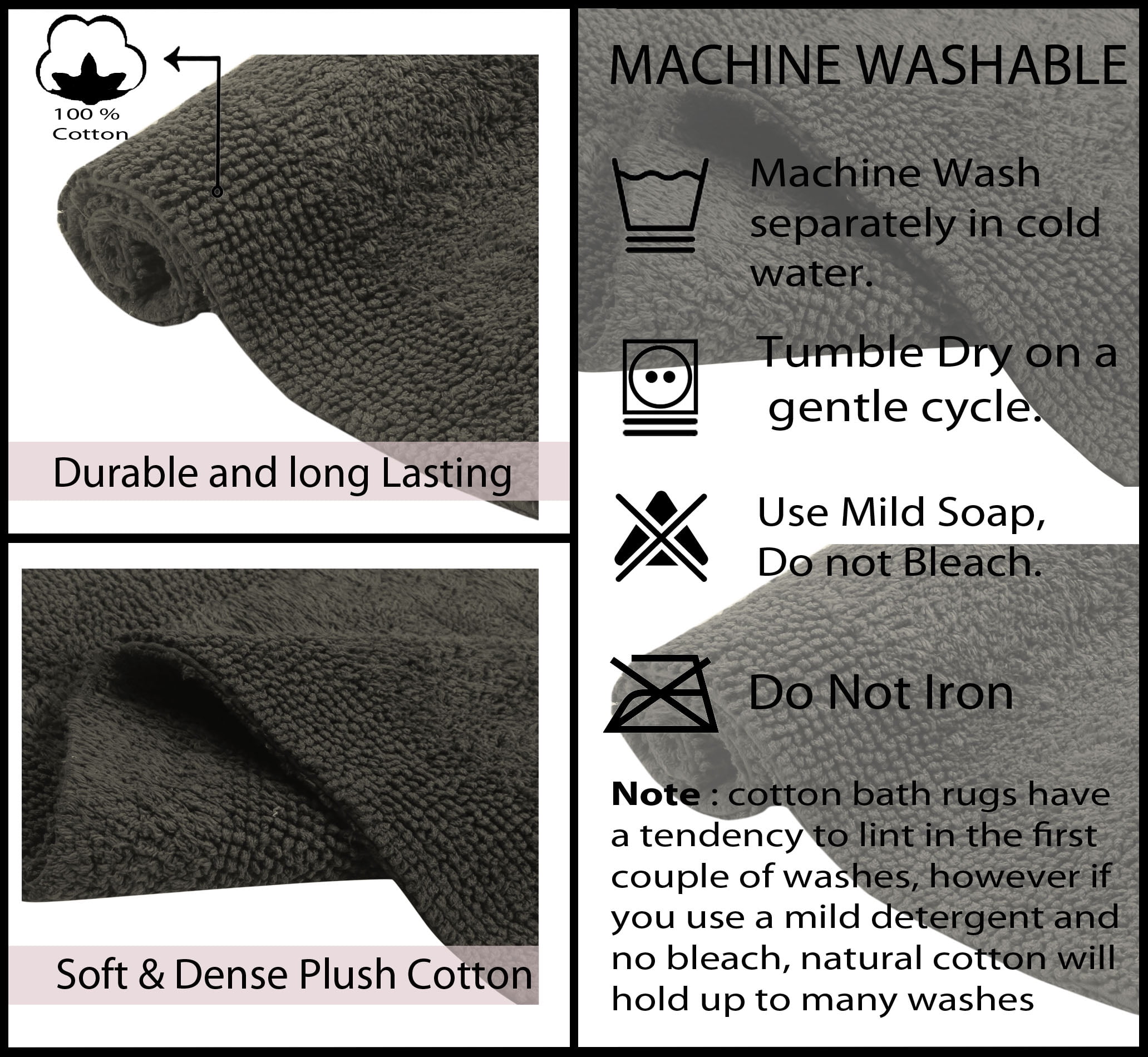 Home Weavers Luxury Collection Bathroom Rug 100% Cotton Reversible Bathroom Rugs Set, Washable Bath Rug, Soft Cotton Soft Absorbent Bath rug, Kitchen Mat, Non Slip Bath Mat, 24"x40" Rectangle, Gray