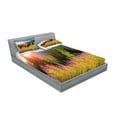 thumbnail image 2 of Ambesonne Nature Fitted Sheet & Pillow Sham Set, Spring Flowers Mountain, Full, Green Pink, 2 of 2