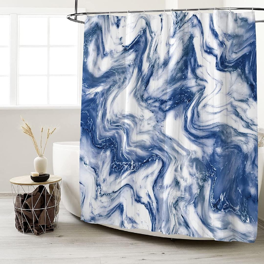 Navy Blue Marble Shower Curtain Blue and White Shower Curtain for