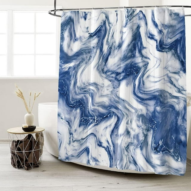 Navy Blue Marble Shower Curtain Blue and White Shower Curtain for Bathroom Decor, Abstract
