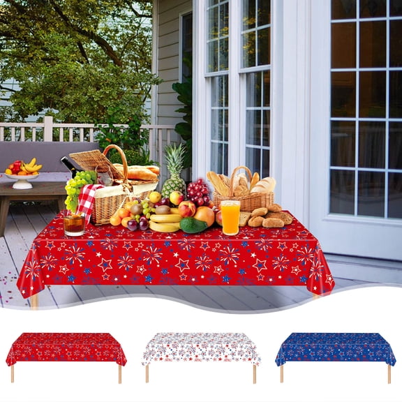 LHNFT Disposable 4th of July Tablecloth,Plastic Table Cover,For Memorial Independence Day Party Decorations & Holiday Supplies