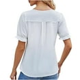 thumbnail image 3 of CALAFEBILA Women Tops Puff Sleeve Womens Blouse,Women's Fashion Solid Color Blouse Summer Pleated V Neck Tops for Women 2024, 3 of 5
