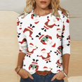 thumbnail image 2 of Christmas 3/4 Sleeve Shirts for Women Christmas Snowman Print Top Cute Santa Print Shirt Round Neck Holiday Shirt Tops Women Sweaters Cheap, 2 of 5