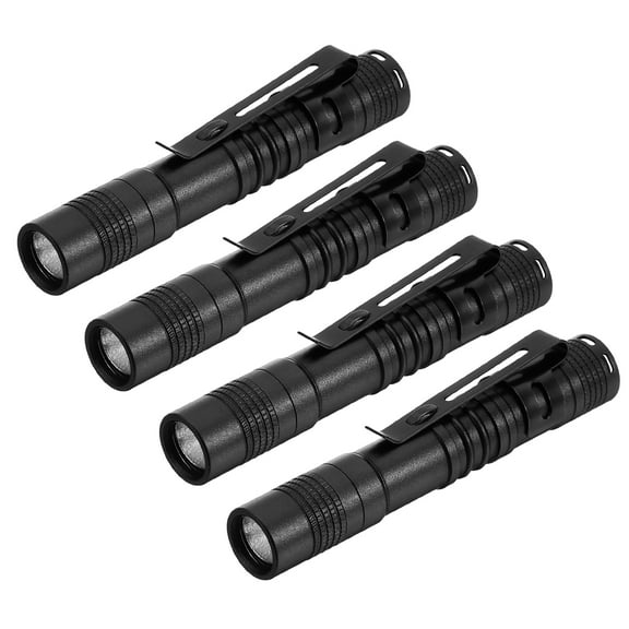 Uxcell Mini Flashlight with Clip, 4 Pcs Small LED Pen Flashlights Super White Light Torch One Battery Powered, Black