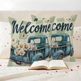 thumbnail image 3 of Blue Truck Spring Floral Outdoor Waterproof Pillow Covers, Sage Green Plaid Butterflies Decorative Square Throw Pillowcase Sofa Cushion Sham for Patio/Couch/Chair, 16"x16" 2 Pack, 3 of 8