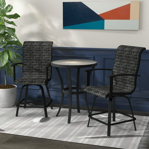 Grand Patio 3 Piece Modern Indoor&Outdoor Counter Height Patio Bar Set for Bistro, Steel Frame, 2 Chairs and 1 Sidetable,Coffee Table, Garden, Porch, Backyard