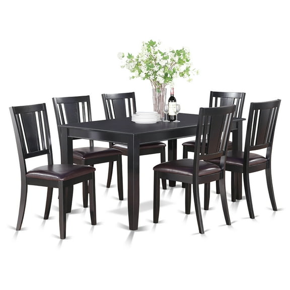 East West Furniture Dudley 7-piece Wood Dining Table and Chair Set in Black